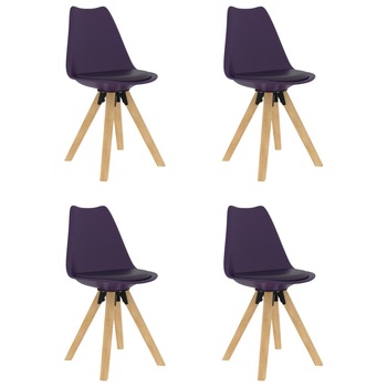 Set de 4 scaune de bucatarie, vidaXL, Polipropilena/Lemn, 42 x 42 x 81 cm, Violet/Natural