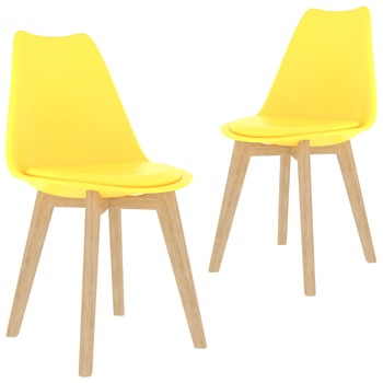 Set de 2 scaune de bucatarie, vidaXL, Plastic/Lemn, 42 x 42 x 81 cm, Galben