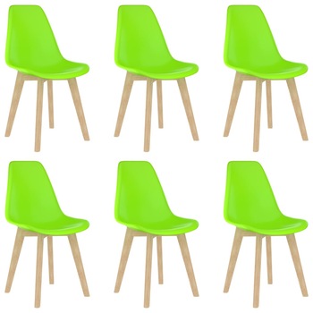 Set de 6 scaune de bucatarie, vidaXL, Polipropilena/Lemn de fag, 46 x 53,5 x 82 cm, Verde