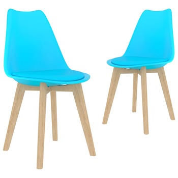 Set de 2 scaune de bucatarie, vidaXL, Plastic/Lemn, 42 x 42 x 81 cm, Albastru