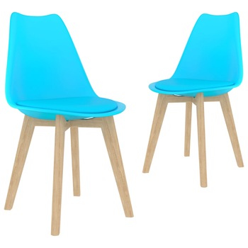 Set de 2 scaune de bucatarie, vidaXL, Plastic/Lemn, 42 x 42 x 81 cm, Albastru Set de 2 scaune de bucatarie, vidaXL, Plastic/Lemn, 42 x 42 x 81 cm, Albastru
