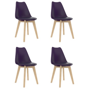 Set de 4 scaune de bucatarie, vidaXL, Plastic/Lemn, 42 x 42 x 81 cm, Violet