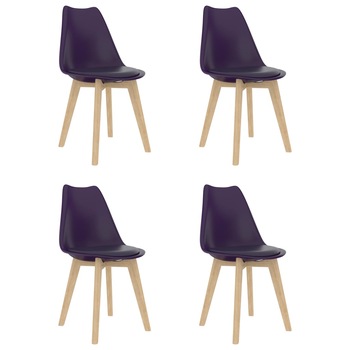 Set de 4 scaune de bucatarie, vidaXL, Plastic/Lemn, 42 x 42 x 81 cm, Violet Set de 4 scaune de bucatarie, vidaXL, Plastic/Lemn, 42 x 42 x 81 cm, Violet