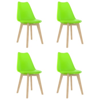 Set de 4 scaune de bucatarie, vidaXL, Plastic/Lemn, 42 x 42 x 81 cm, Verde