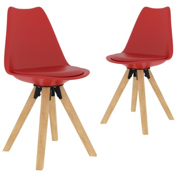 Set de 2 scaune de bucatarie, vidaXL, Polipropilena/Lemn, 42 x 42 x 81 cm, Grena/Natural Set de 2 scaune de bucatarie, vidaXL, Polipropilena/Lemn, 42 x 42 x 81 cm, Grena/Natural