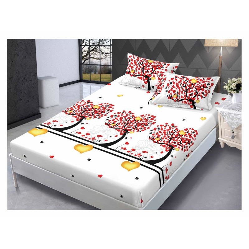 Set husa de pat din finet + 2 fete de perna pentru saltea de 160x200cm HPF64, Pucioasa