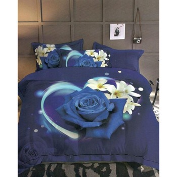 Set Lenjerie 3D Bumbac Satinat, 4 Piese, Pat 2 Persoane, Blue Rose Set Lenjerie 3D Bumbac Satinat, 4 Piese, Pat 2 Persoane, Blue Rose