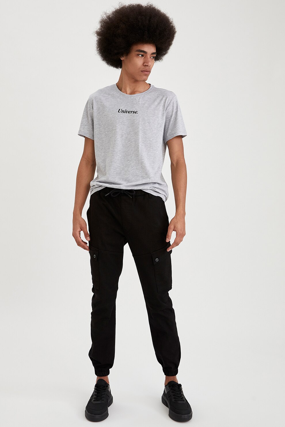 DeFacto, Pantaloni cargo cu snur, Negru