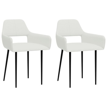 Set de 2 scaune de bucatarie, vidaXL, Tesatura/Metal, 54 x 54 x 79 cm, Alb
