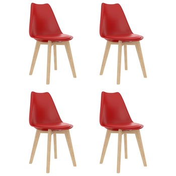 Set de 4 scaune de bucatarie, vidaXL, Plastic/Lemn, 42 x 42 x 81 cm, Rosu