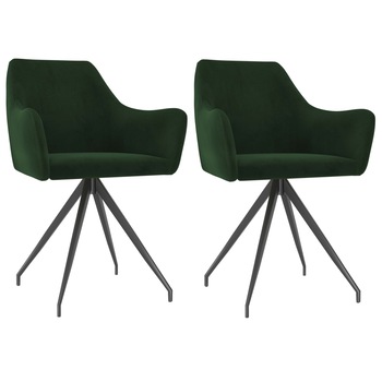 Set de 2 scaune de bucatarie, vidaXL, Catifea/Metal, 54 x 59 x 82 cm, Verde inchis