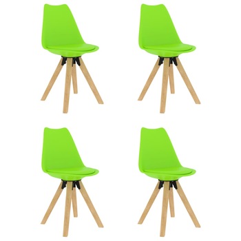 Set de 4 scaune de bucatarie, vidaXL, Polipropilena/Lemn, 42 x 42 x 81 cm, Verde/Natural
