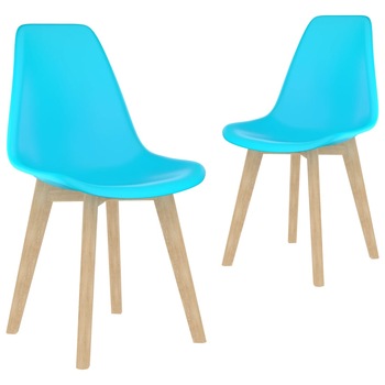 Set de 2 scaune de bucatarie, vidaXL, Polipropilena/Lemn de fag, 46 x 53,5 x 82 cm, Albastru