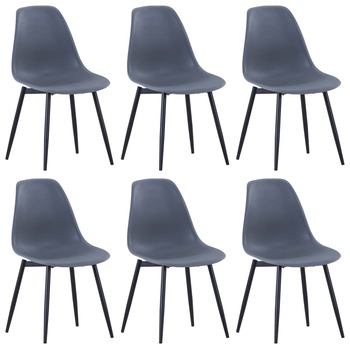 Set de 6 scaune de bucatarie, vidaXL, Polipropilena/Fier, 42 x 45 x 82 cm, Gri