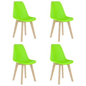 Set de 4 scaune de bucatarie, vidaXL, Polipropilena/Lemn de fag, 46 x 53,5 x 82 cm, Verde