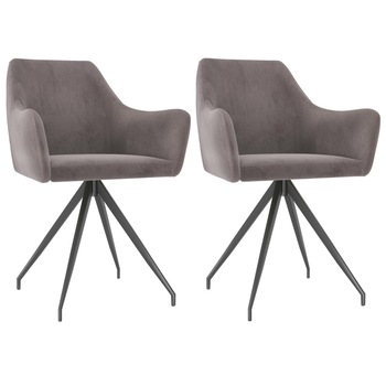 Set de 2 scaune de bucatarie, vidaXL, Catifea/Metal, 54 x 59 x 82 cm, Gri deschis