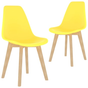 Set de 2 scaune de bucatarie, vidaXL, Polipropilena/Lemn de fag, 46 x 53,5 x 82 cm, Galben