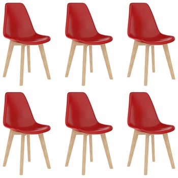 Set de 6 scaune de bucatarie, vidaXL, Polipropilena/Lemn de fag, 46 x 53,5 x 82 cm, Rosu Set de 6 scaune de bucatarie, vidaXL, Polipropilena/Lemn de fag, 46 x 53,5 x 82 cm, Rosu