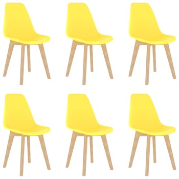 Set de 6 scaune de bucatarie, vidaXL, Polipropilena/Lemn de fag, 46 x 53,5 x 82 cm, Galben