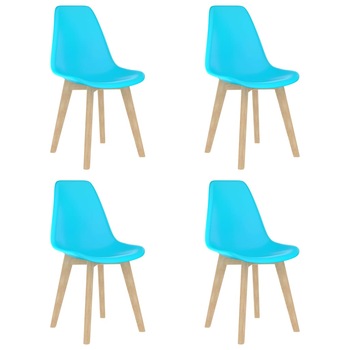 Set de 4 scaune de bucatarie, vidaXL, Polipropilena/Lemn de fag, 46 x 53,5 x 82 cm, Albastru