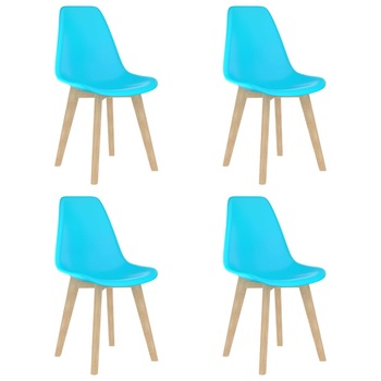 Set de 4 scaune de bucatarie, vidaXL, Polipropilena/Lemn de fag, 46 x 53,5 x 82 cm, Albastru Set de 4 scaune de bucatarie, vidaXL, Polipropilena/Lemn de fag, 46 x 53,5 x 82 cm, Albastru