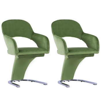 Set de 2 scaune de bucatarie, vidaXL, Catifea/Metal, 56 x 58 x 90 cm, Verde