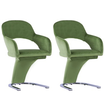 Set de 2 scaune de bucatarie, vidaXL, Catifea/Metal, 56 x 58 x 90 cm, Verde Set de 2 scaune de bucatarie, vidaXL, Catifea/Metal, 56 x 58 x 90 cm, Verde