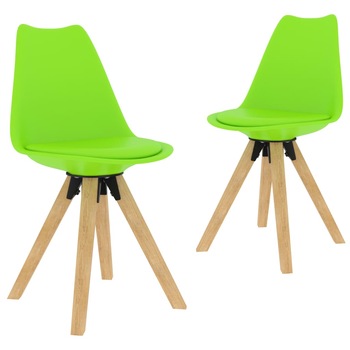 Set de 2 scaune de bucatarie, vidaXL, Polipropilena/Lemn, 42 x 42 x 81 cm, Verde/Natural
