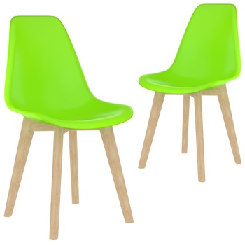 Set de 2 scaune de bucatarie, vidaXL, Polipropilena/Lemn de fag, 46 x 53,5 x 82 cm, Verde