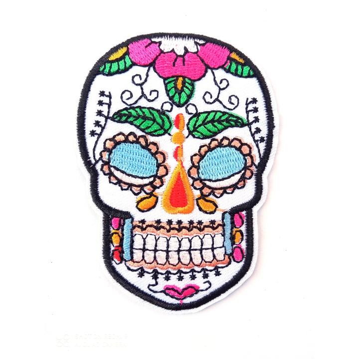 Petic textil / patch brodat Schelet / El Día de Muertos I 9x6.3 cm