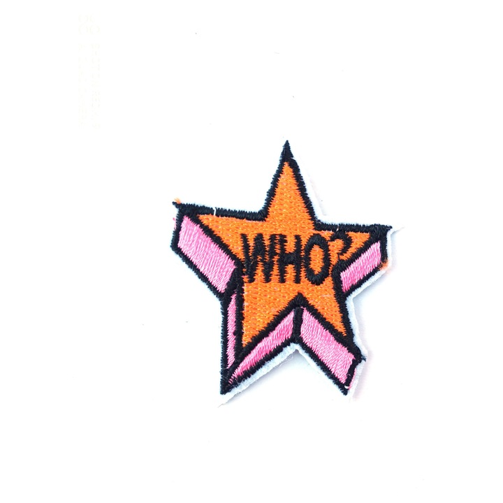 Petic textil / patch brodat Who? 5.5x4.5 cm