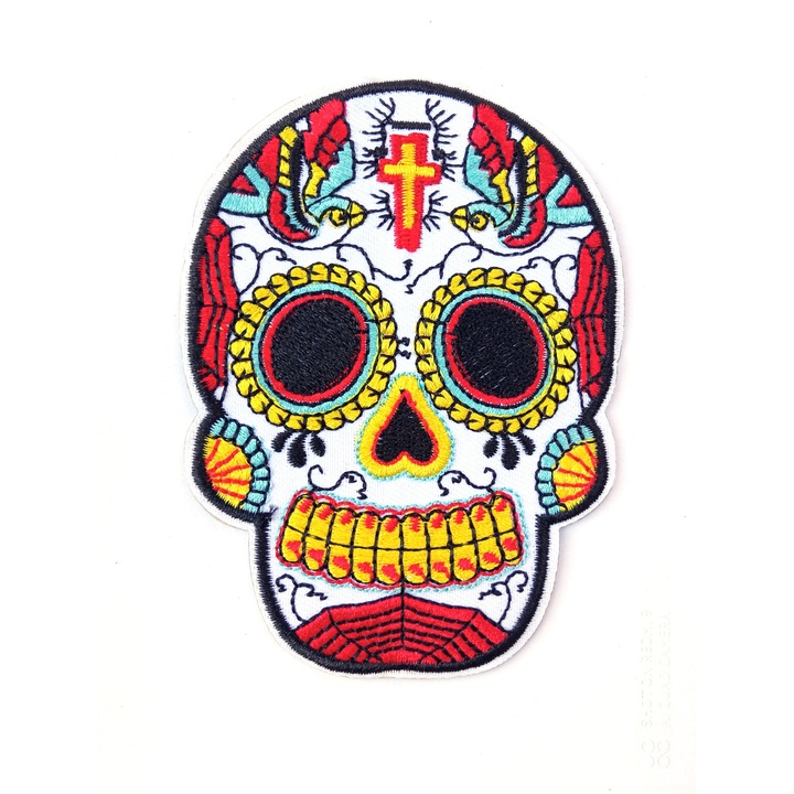 Petic textil / patch brodat Schelet / El Día de Muertos III 10x7.3 cm