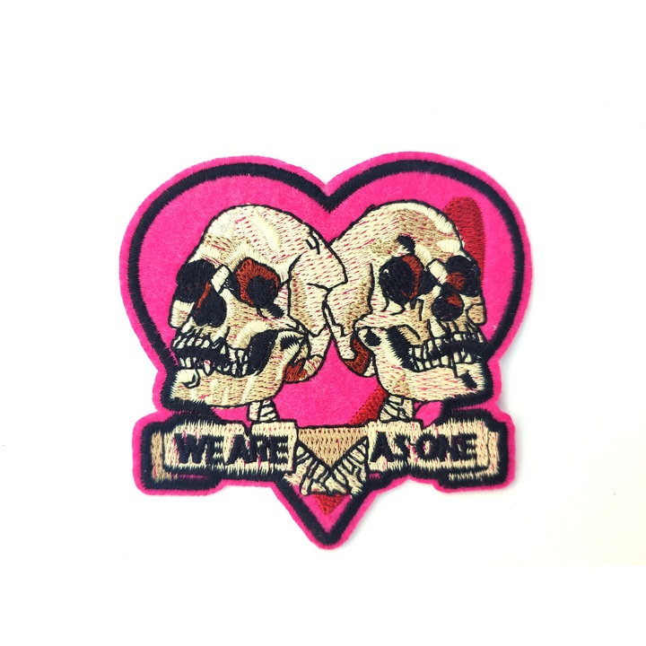 Petic textil / patch brodat schelet / Call me from the other side 8.6x7.7 cm