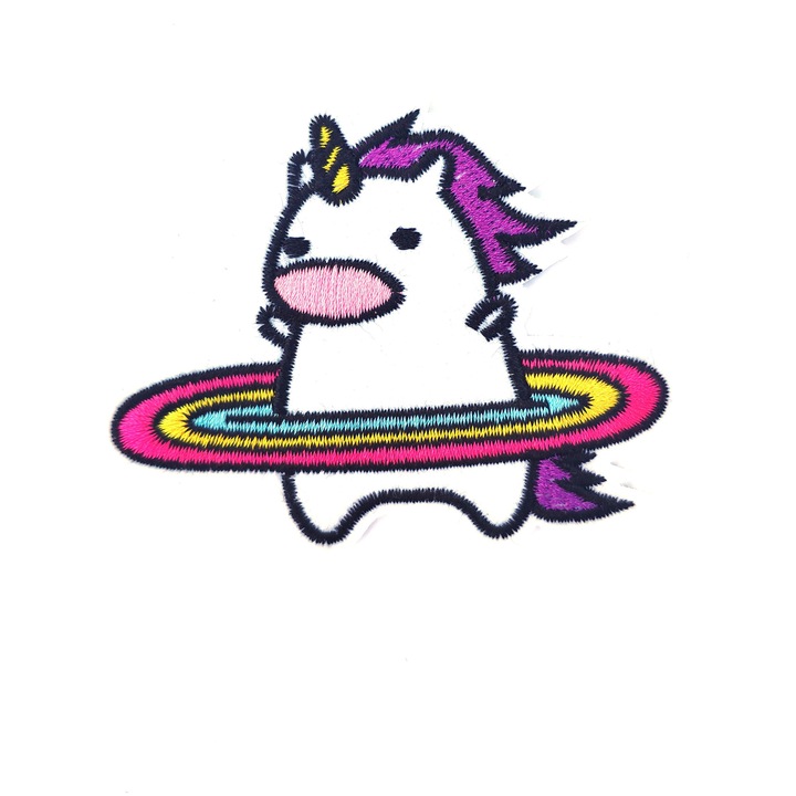 Petic textil / patch brodat unicorn / Hula Hoop Unicorn 9x7 cm