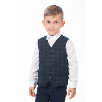 Vesta BE YOU pentru baieti in carouri, Verde inchis Vesta BE YOU pentru baieti in carouri, Verde inchis