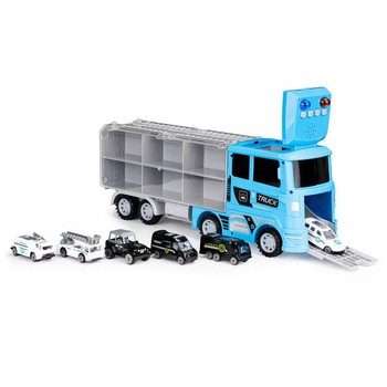 Set camion cu 6 masini de politie, maner pentru transport, capacitate 12 masinute, 16.1 x 11 x 41 cm Set camion cu 6 masini de politie, maner pentru transport, capacitate 12 masinute, 16.1 x 11 x 41 cm
