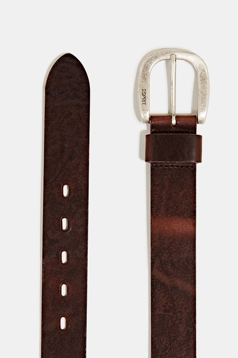 Esprit, Curea de piele cu catarama metalica, Maro inchis, 80 CM Standard