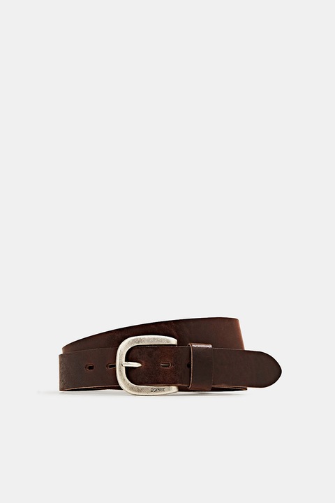 Esprit, Curea de piele cu catarama metalica, Maro inchis, 80 CM Standard
