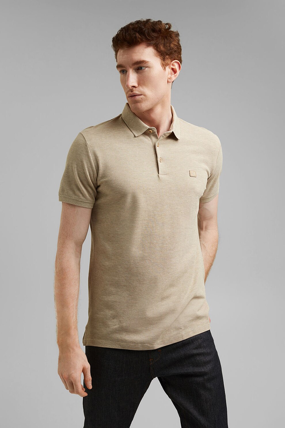 Esprit, Tricou polo de bumbac organic pique, Bej