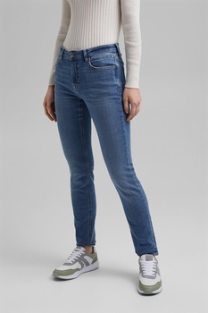 Esprit, Blugi slim fit cu talie medie, Albastru inchis, W25-L30 Esprit, Blugi slim fit cu talie medie, Albastru inchis, W25-L30