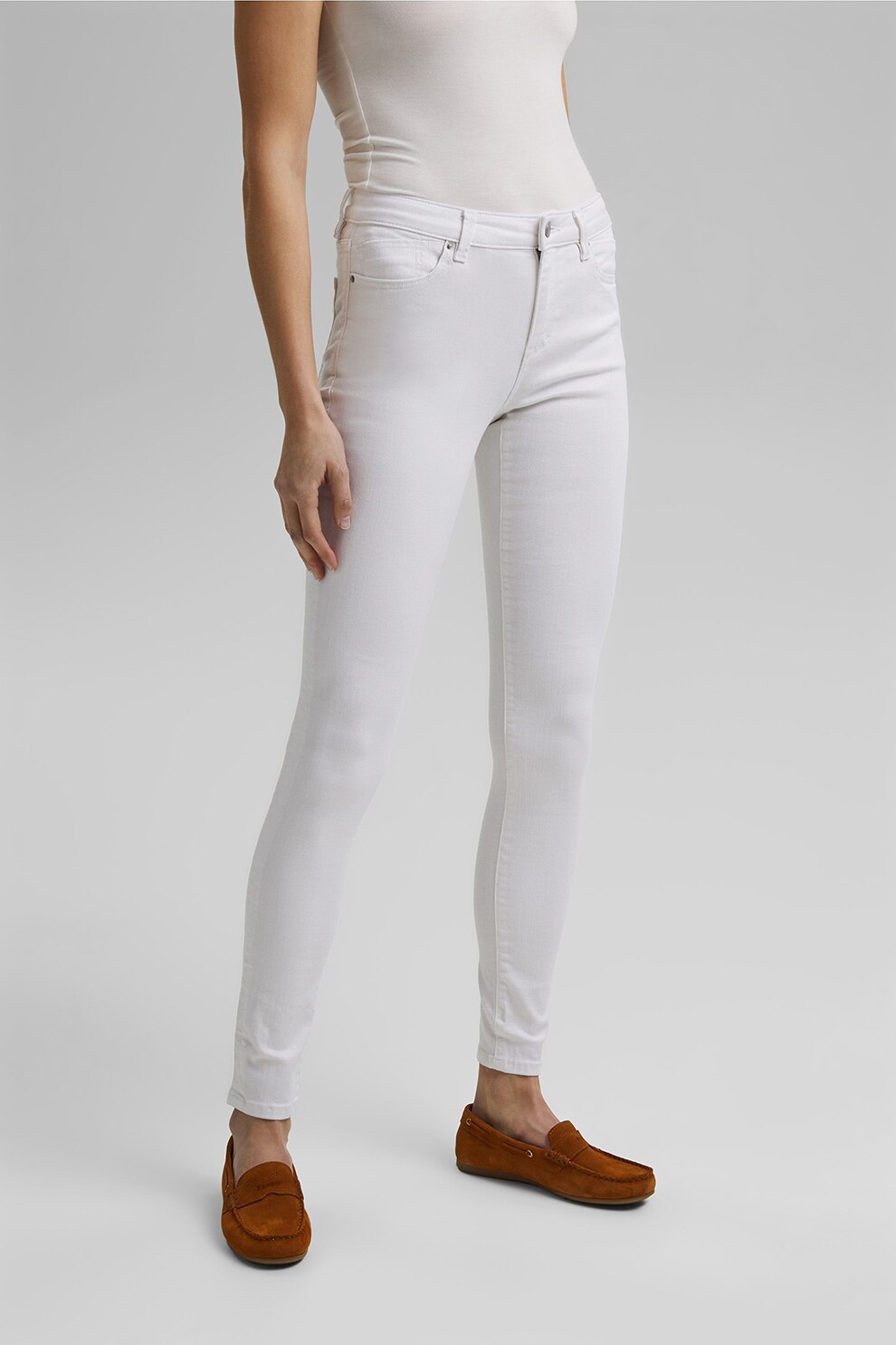Esprit, Blugi skinny din amestec de bumbac organic, Alb