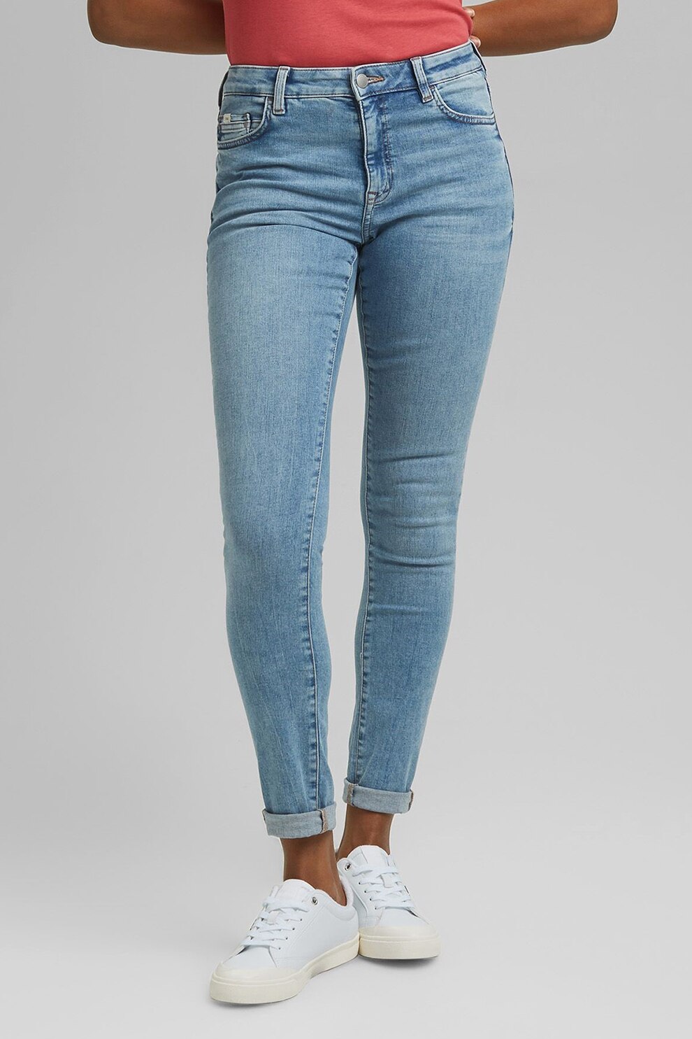 EDC by Esprit, Blugi skinny din amestec de bumbac organic cu 5 buzunare, Albastru deschis