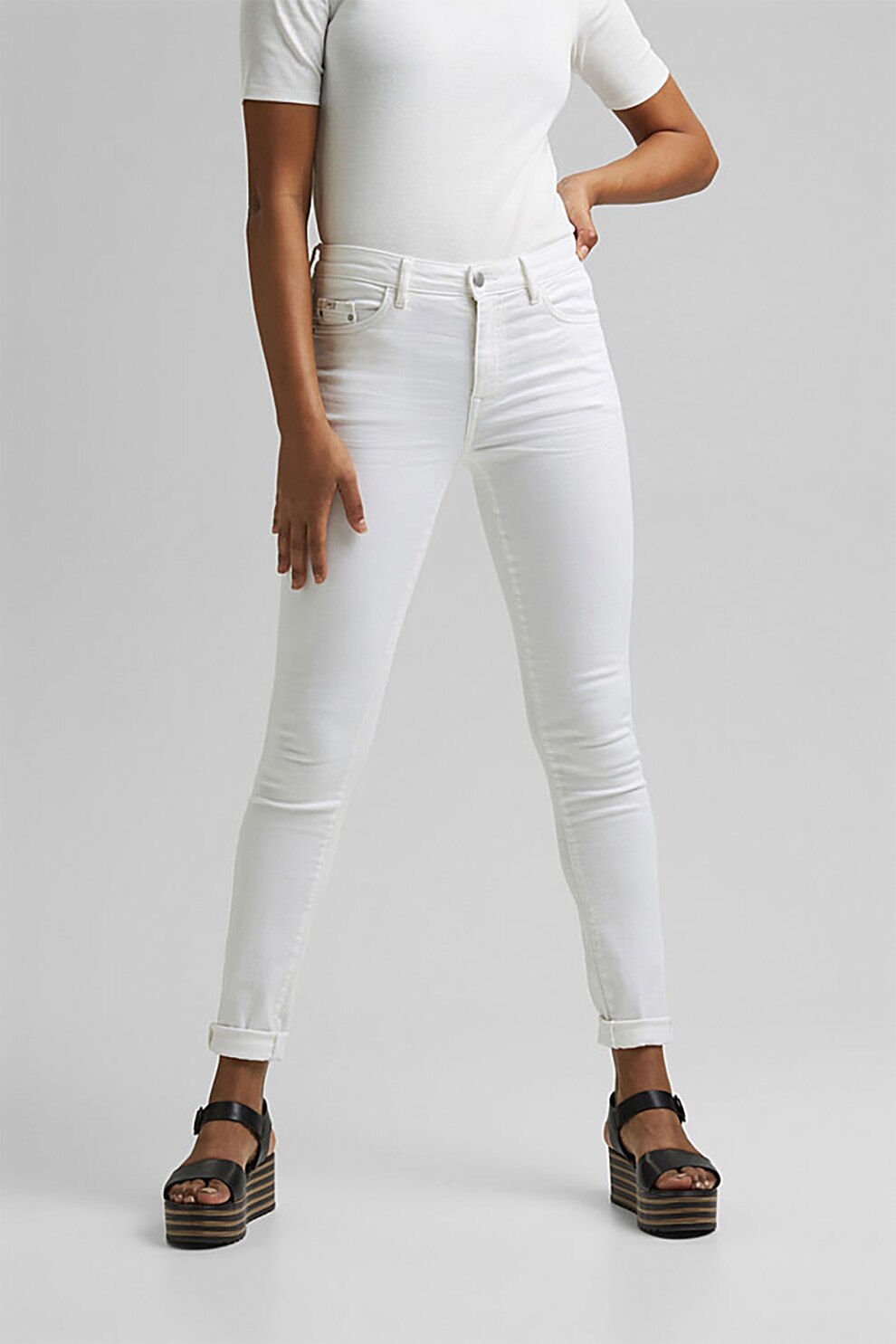 EDC by Esprit, Blugi skinny din amestec de bumbac organic, Alb