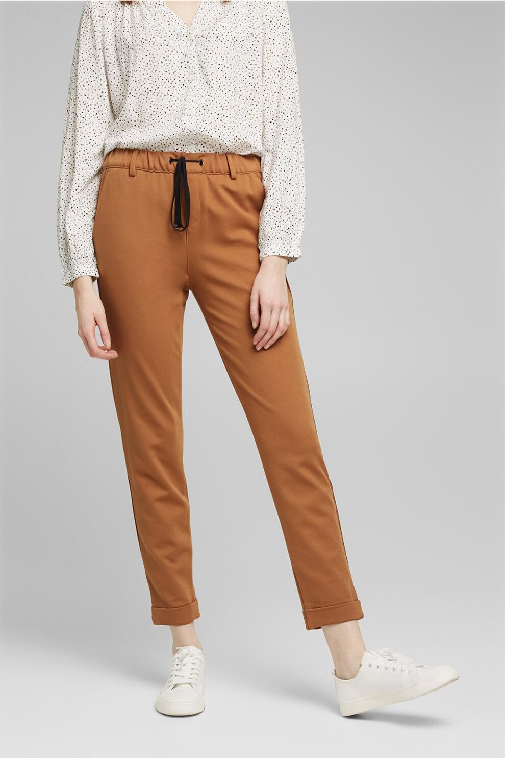 EDC by Esprit, Pantaloni jogger conici cu snur, Ocru