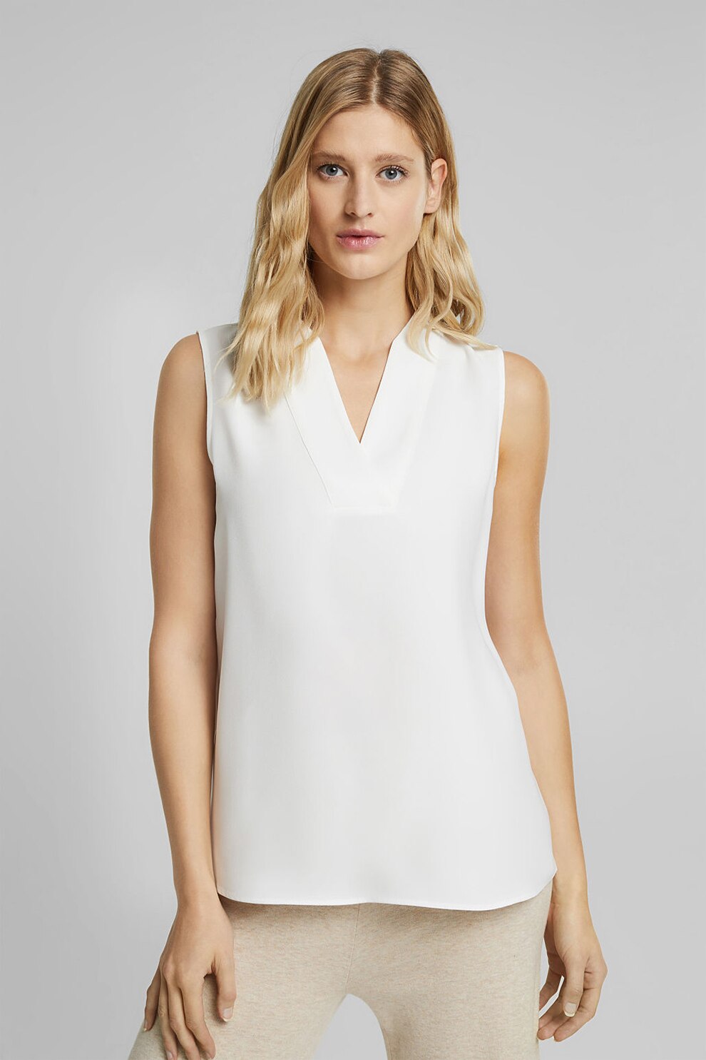 Esprit, Bluza cu decolteu in V, fara maneci, Alb