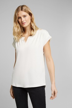 Esprit, Bluza din amestec de in cu decolteu in V, Alb Esprit, Bluza din amestec de in cu decolteu in V, Alb