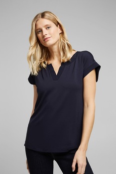 Esprit, Bluza din amestec de in cu decolteu in V, Bleumarin inchis Esprit, Bluza din amestec de in cu decolteu in V, Bleumarin inchis