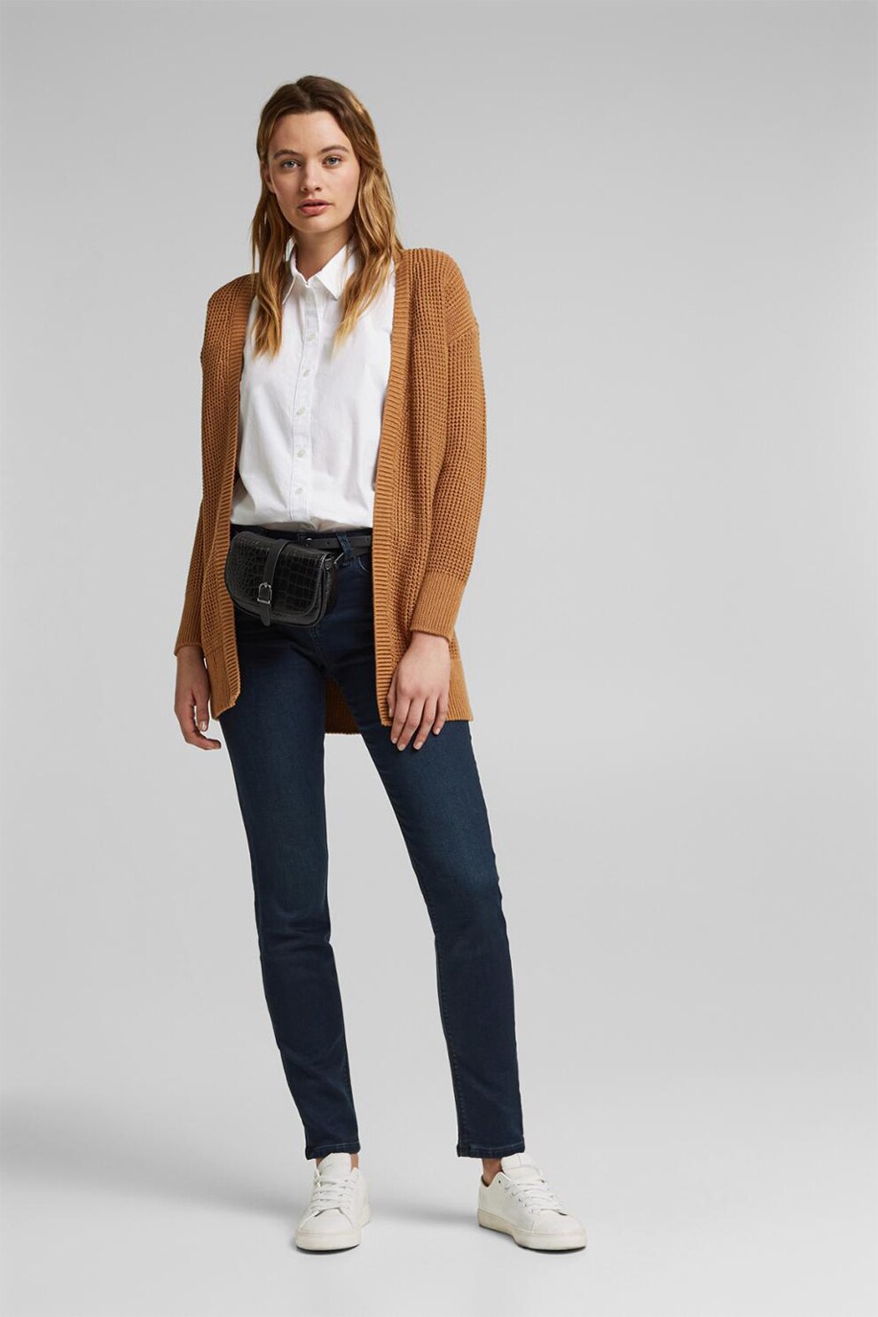 Esprit, Blugi slim fit din amestec de bumbac organic, Bleumarin inchis