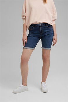 Esprit, Pantaloni scurti de denim cu terminatii pliabile, Albastru inchis Esprit, Pantaloni scurti de denim cu terminatii pliabile, Albastru inchis