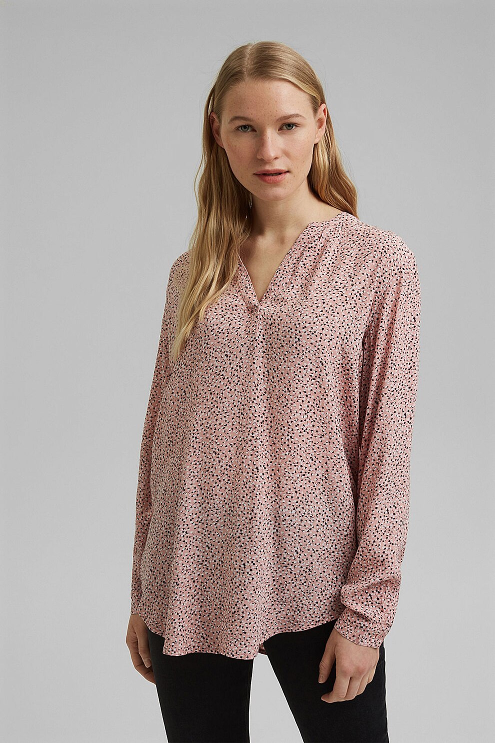 Esprit, Bluza vaporoasa cu imprimeu, Roz/Negru/Alb